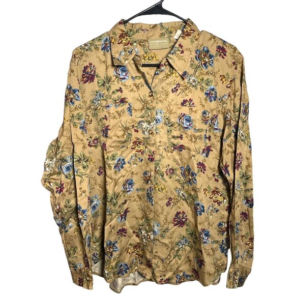 Vintage Liz Claiborne Lizwear Petite Floral Button Down Shirt Women’s PL Rayon B - Picture 1 of 4